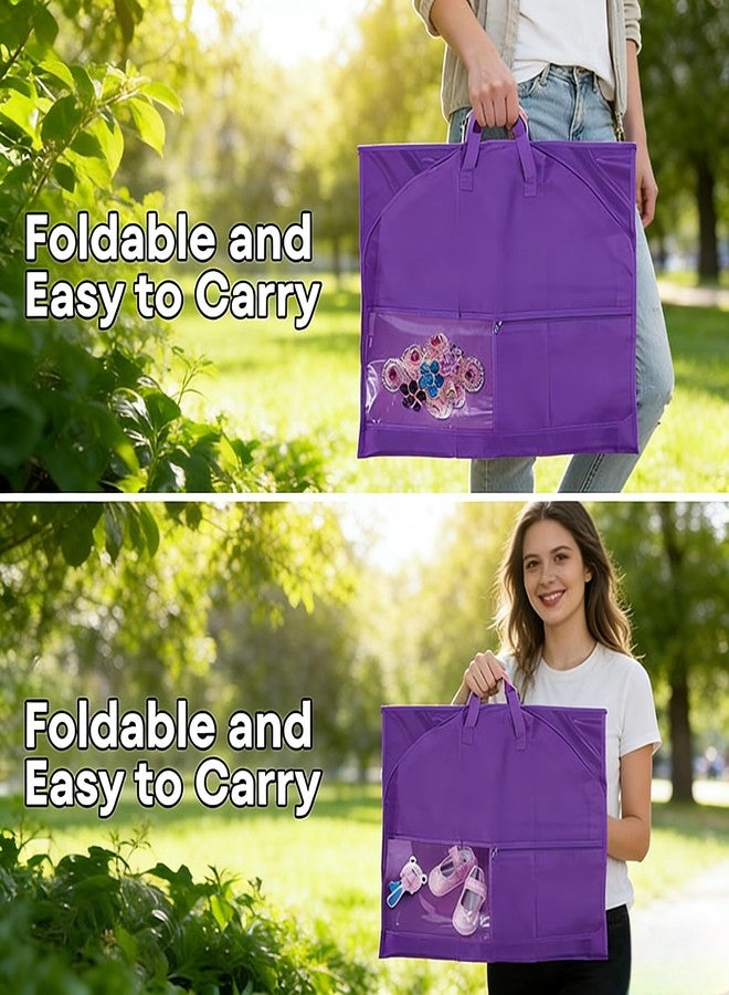 FrexCheng 40" Dance Garment Bag for Kids - Hanging Waterproof Garment Bag with 5 Clear Zipper Pockets & ID Window, Portable Foldable Clothes Bag for Dance Costumes, Skating, Cheer, Pageants (purple, buckle) - Image 5